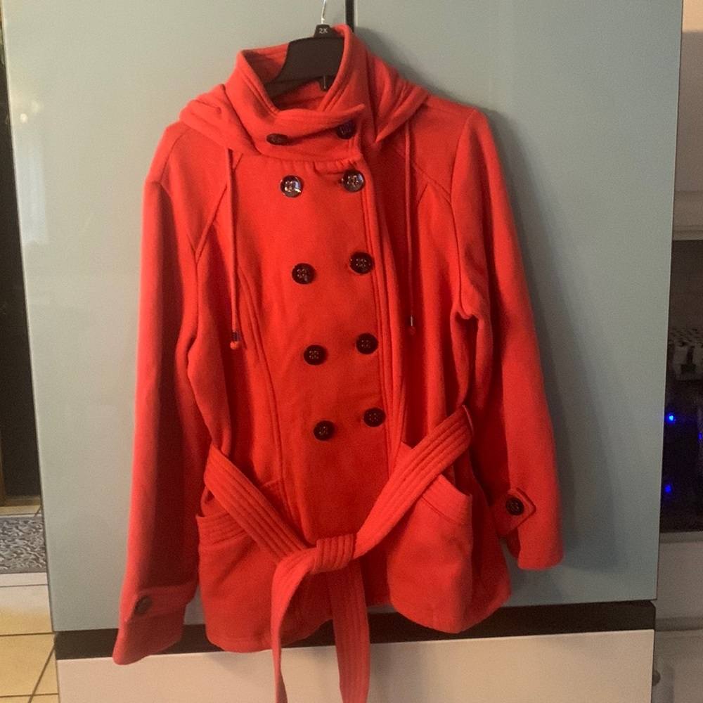 Sebby Women’s SZ XXL Burnt Orange hooded Trench Peacoat Jacket